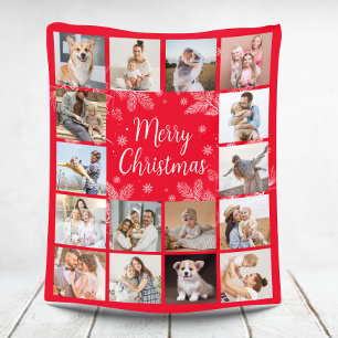 Merry Christmas 16 Photo Family Collage Fleece Blanket