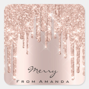 Merry Christmas 16th Pink Rose Gold Spark Square Sticker