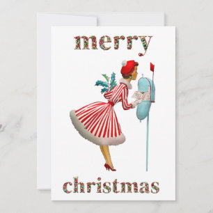 Merry Christmas 1950 Christmas Vintage Lady Holiday Card