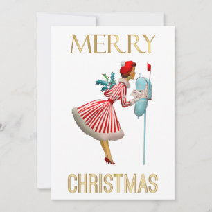 Merry Christmas 1950 Christmas Vintage Lady  Holiday Card