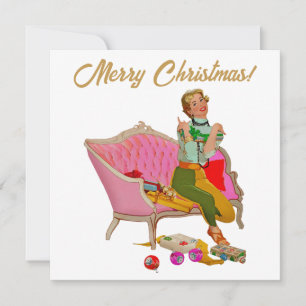 Merry Christmas 1950 Vintage Lady Holiday Card