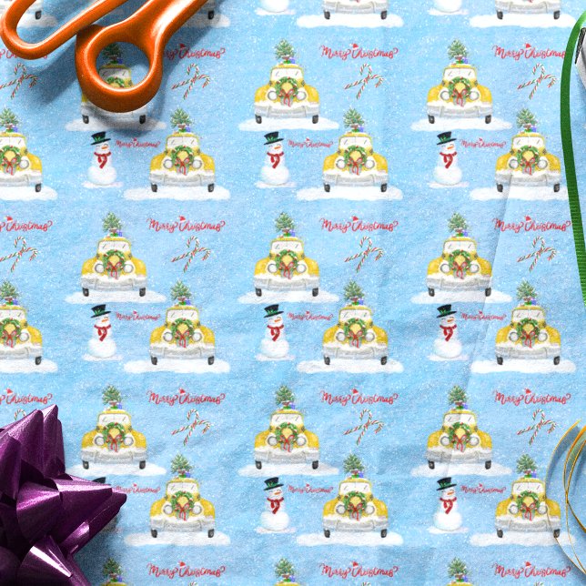 Merry Christmas 1950s New York Yellow Cab Pattern  Tissue Paper (Creator Uploaded)