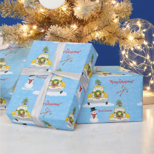 Merry Christmas 1950s New York Yellow Cab Pattern Wrapping Paper