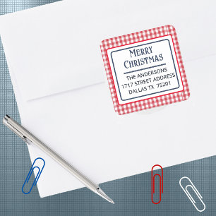Merry Christmas 1.5" Address Gingham Sticker