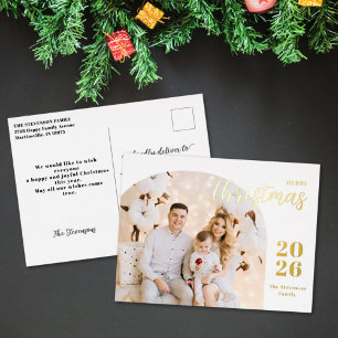 Merry Christmas 1 photo arch modern minimalist Foil Holiday Postcard