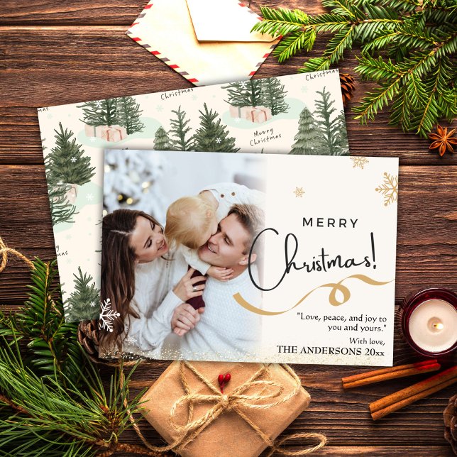 Merry Christmas 1 photo Christmas tree snow flake Holiday Card (Front/Back )