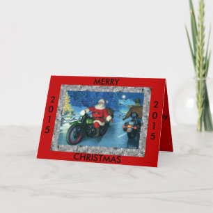 Merry Christmas 2015 Santa on a motorcycle Holiday Card