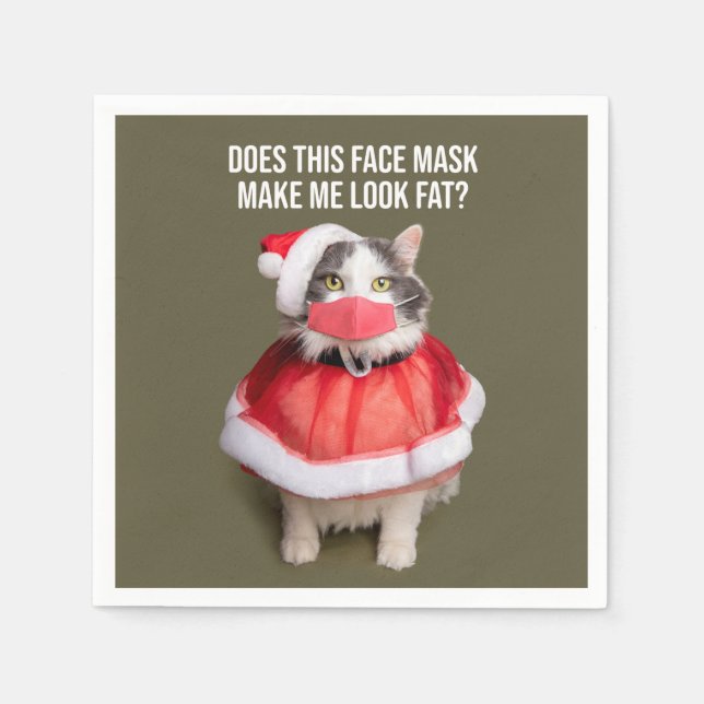 Merry Christmas 2020 Fat Cat in Face Mask Napkin (Front)