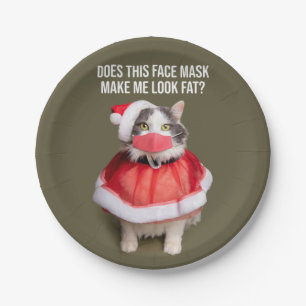 Merry Christmas 2020 Fat Cat in Face Mask Paper Plate