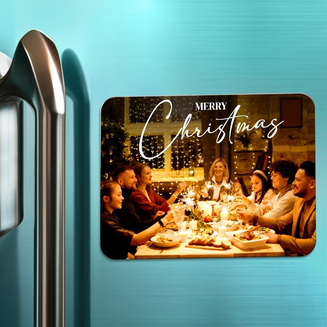 Merry Christmas 2023 Elegant Modern Photo Holiday Magnet (Merry Christmas Family Dinner | Festive Photo Magnet | Custom Magnet for Fridge)