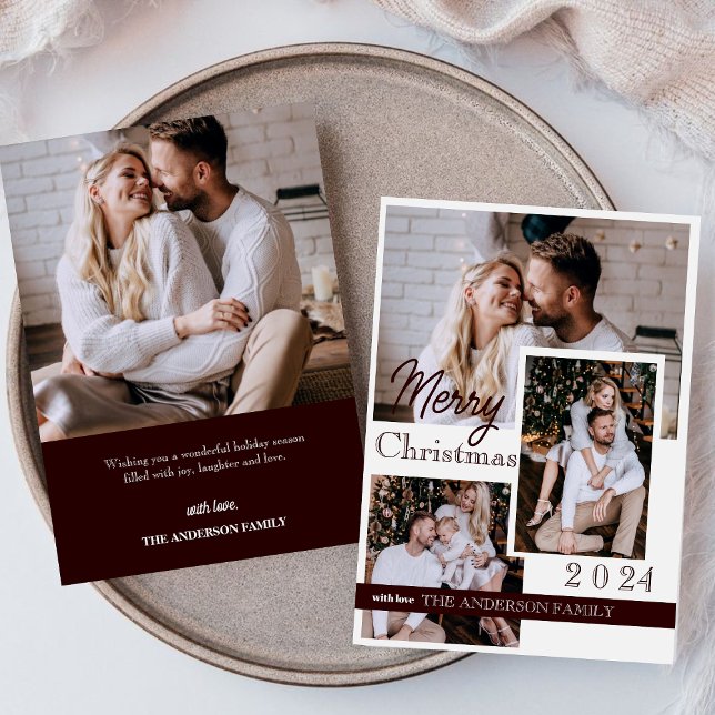  Merry Christmas 2024 Modern 4 Photo Holiday Card (Creator Uploaded)