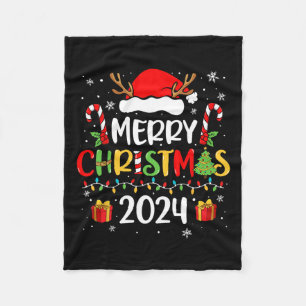 Merry Christmas 2024 Santa Hat Matching Family Paj Fleece Blanket