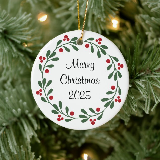 Merry Christmas 2024 Wreath Holly Berries Ornament (Tree)