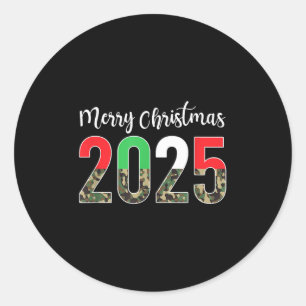 Merry Christmas 2025 Camouflage Camo Xmas For Men Classic Round Sticker