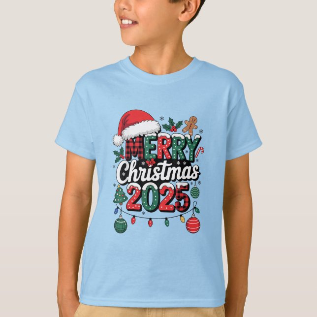 Merry Christmas 2025 Family Funny Santa Hat Pajama T-Shirt (Front)