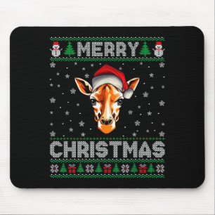 Merry Christmas 2025 Giraffe Santa Hat Ugly Xmas  Mouse Pad