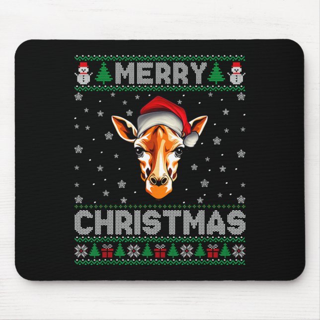 Merry Christmas 2025 Giraffe Santa Hat Ugly Xmas  Mouse Pad (Front)