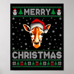 Merry Christmas 2025 Giraffe Santa Hat Ugly Xmas  Poster
