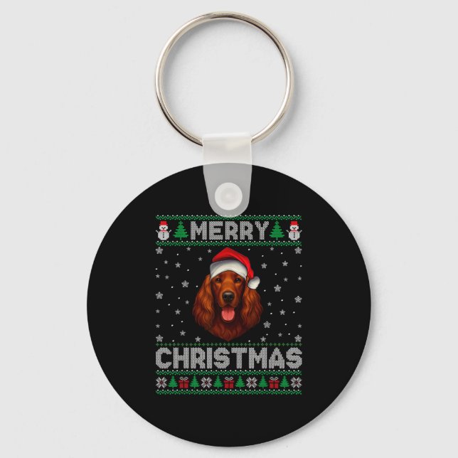 Merry Christmas 2025 Irish Setter Santa Hat Ugly X Key Ring (Front)