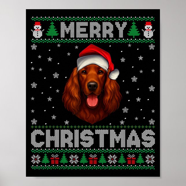 Merry Christmas 2025 Irish Setter Santa Hat Ugly X Poster (Front)