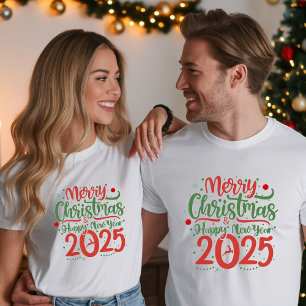 Merry Christmas 2025 Modern Reindeer & Garland T-Shirt