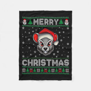 Merry Christmas 2025 Rat Santa Hat Ugly Xmas Fleece Blanket