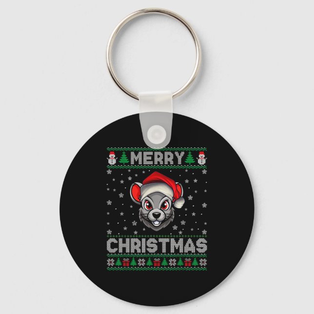 Merry Christmas 2025 Rat Santa Hat Ugly Xmas  Key Ring (Front)