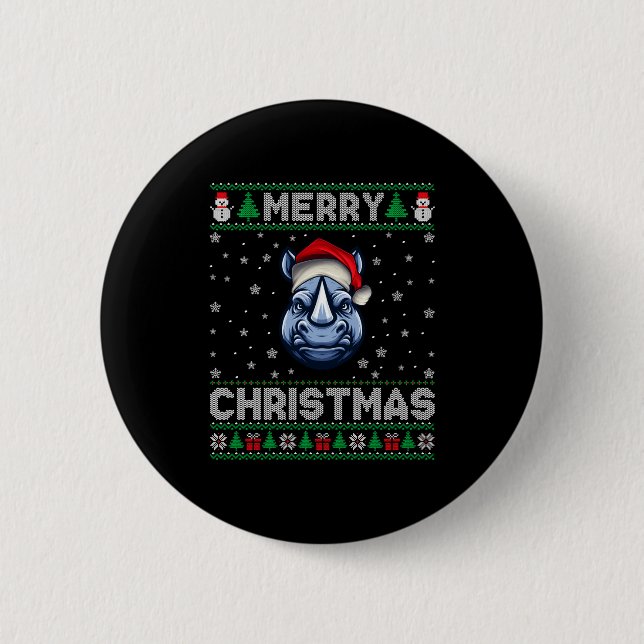 Merry Christmas 2025 Rhino Santa Hat Ugly Xmas Lon 6 Cm Round Badge (Front)