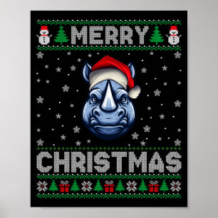 Merry Christmas 2025 Rhino Santa Hat Ugly Xmas Lon Poster