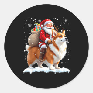 Merry Christmas 2025 Santa Riding Corgi Dog Xmas Classic Round Sticker