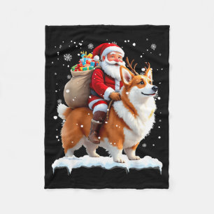 Merry Christmas 2025 Santa Riding Corgi Dog Xmas  Fleece Blanket