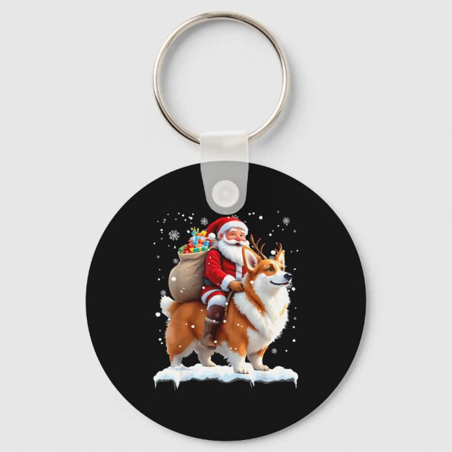 Merry Christmas 2025 Santa Riding Corgi Dog Xmas  Key Ring (Front)