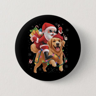 Merry Christmas 2025 Santa Riding Golden Retriever 6 Cm Round Badge