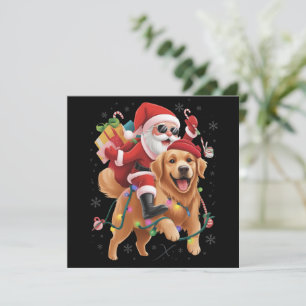Merry Christmas 2025 Santa Riding Golden Retriever Holiday Card