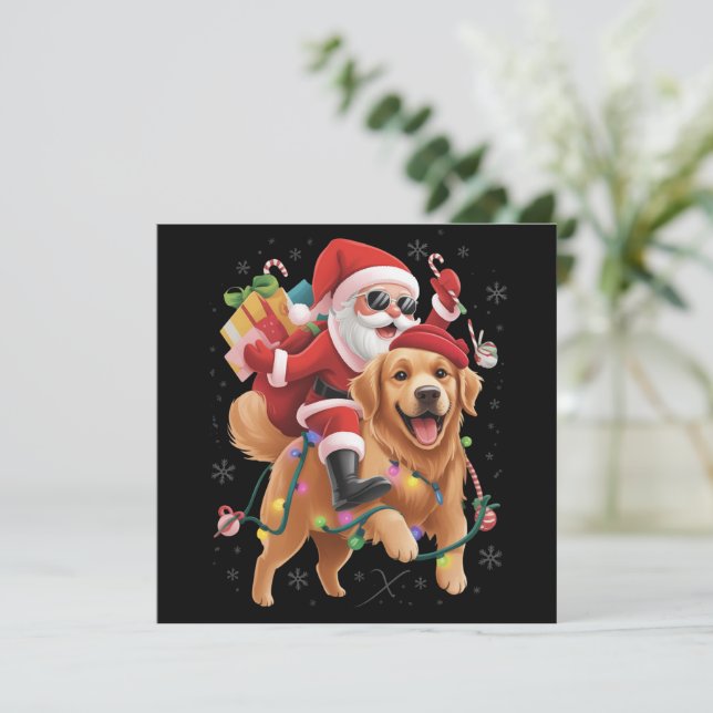 Merry Christmas 2025 Santa Riding Golden Retriever Holiday Card (Standing Front)
