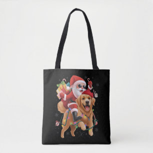 Merry Christmas 2025 Santa Riding Golden Retriever Tote Bag