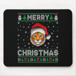 Merry Christmas 2025 Tiger Santa Hat Ugly Xmas  Mouse Pad