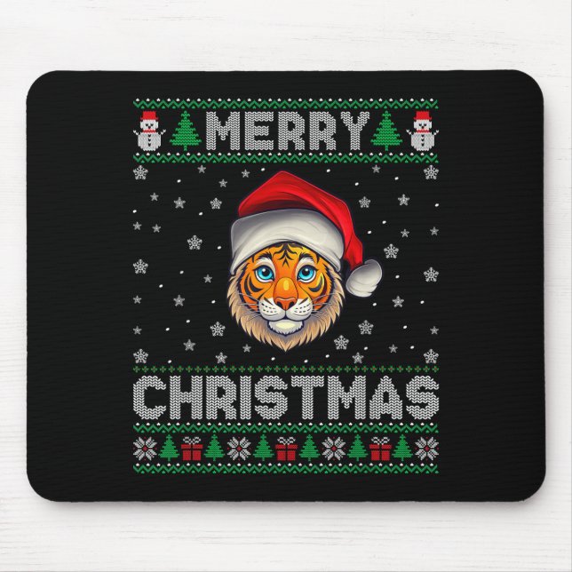 Merry Christmas 2025 Tiger Santa Hat Ugly Xmas  Mouse Pad (Front)