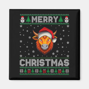 Merry Christmas 2025 Yak Santa Hat Ugly Xmas Magnet