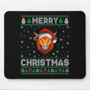 Merry Christmas 2025 Yak Santa Hat Ugly Xmas Mouse Pad
