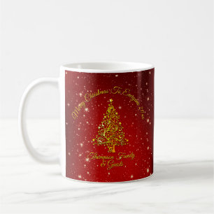 Merry Christmas 20XX Red Gold Tree Stars 11oz Coffee Mug