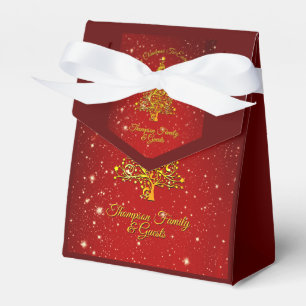 Merry Christmas 20XX Red Gold Tree Stars  Favour Box