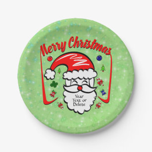 Merry Christmas 20xx Santa with Hat & Sparkles  7" Paper Plate
