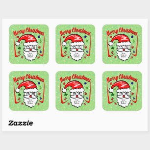 Merry Christmas 20xx Santa with Hat & Sparkles   Square Sticker