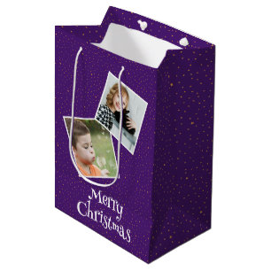 Merry Christmas 2 custom photos and stars Medium Gift Bag
