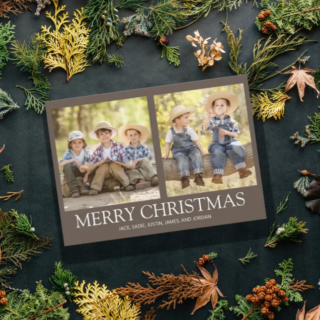 Merry Christmas 2 Family Photo Rustic Brown  Holiday Card (Creator Uploaded)