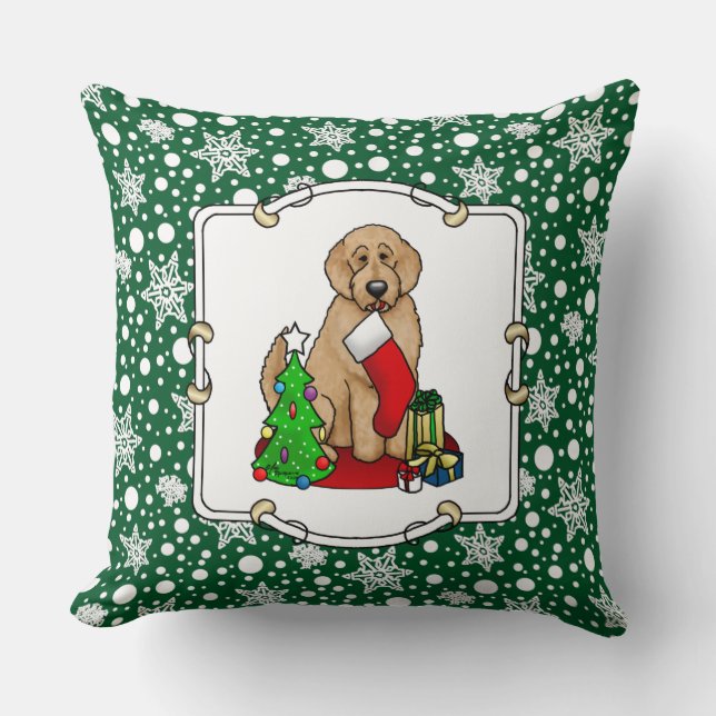 Merry Christmas 2 Goldendoodle (golden red) Cute Cushion (Front)