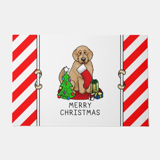 Merry Christmas 2 Goldendoodle (golden red) Cute Doormat (Front)