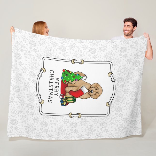 Merry Christmas 2 Goldendoodle (golden red) Cute Fleece Blanket (In Situ)