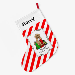 Merry Christmas 2 Goldendoodle (golden red) Cute Large Christmas Stocking